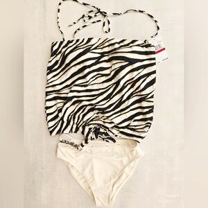Michael Kors Zebra Print w Shiny Gold Tankini Top, Bikini Bottoms, XS, NWT